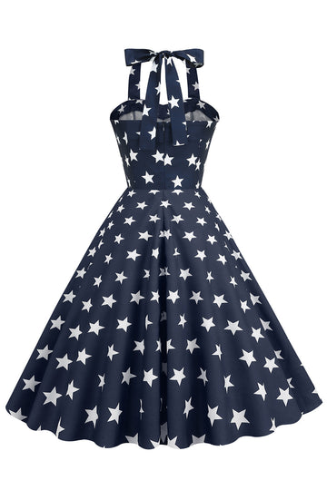 Vestido Vintage Halter Navy estilo retro